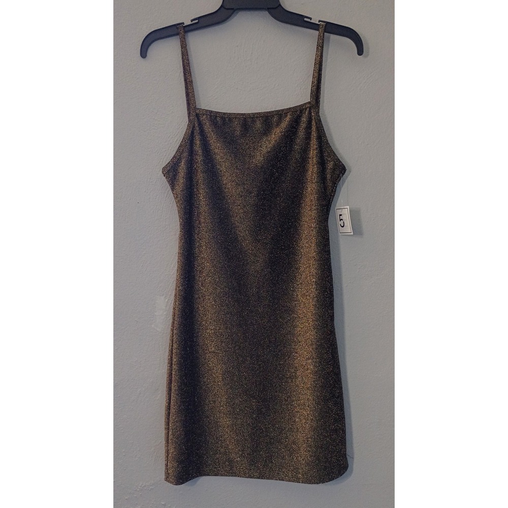 5B Style Bodycon Mini Dress Womens Large Spaghetti Straps Gold Party Club Glam